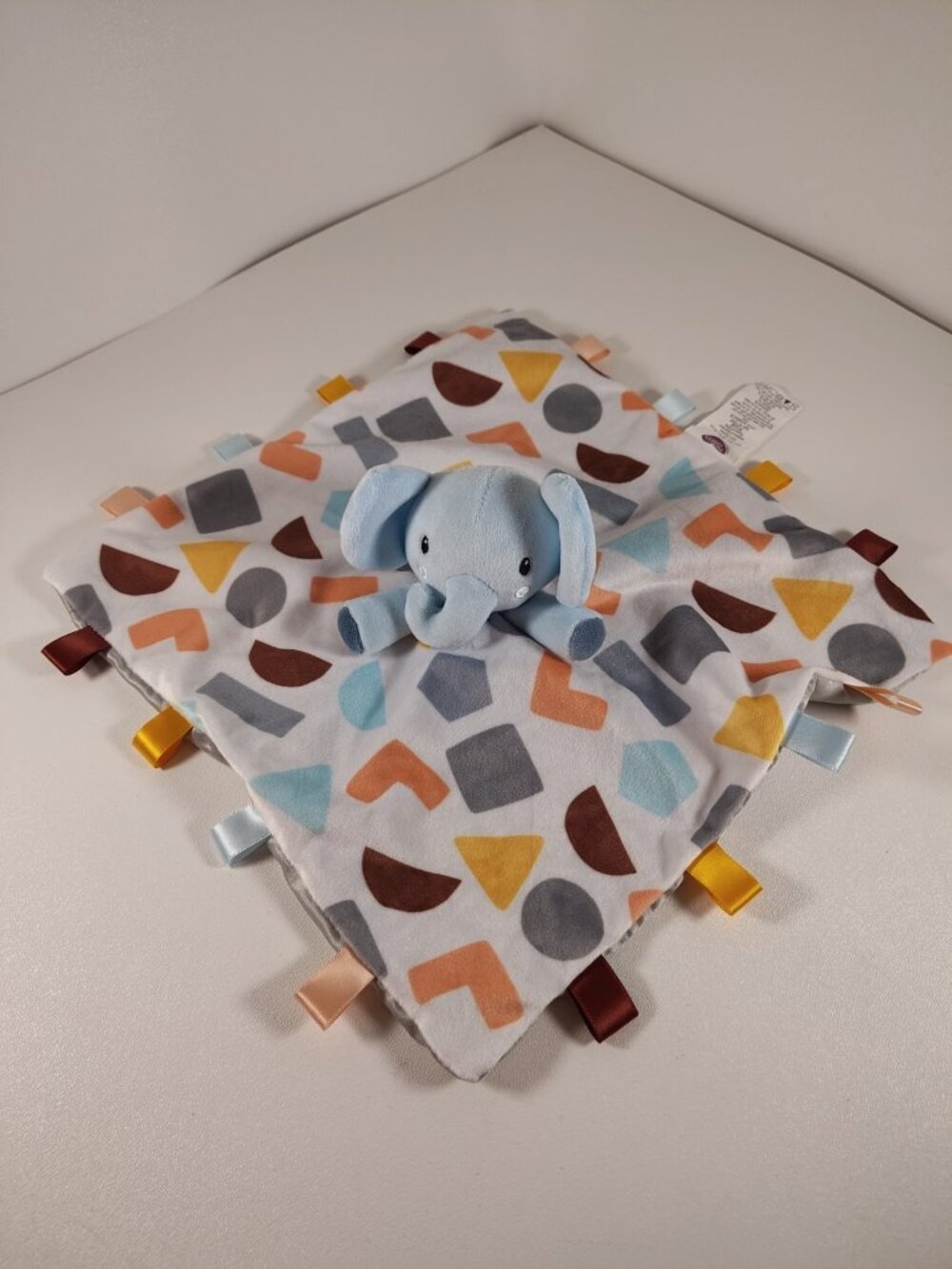Parents Choice Blue Elephant Baby Lovey Geometric Shapes Tags 12x12